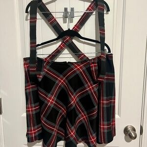 Vintage Hot Topic Black & Red Plaid Red Suspender Skirt